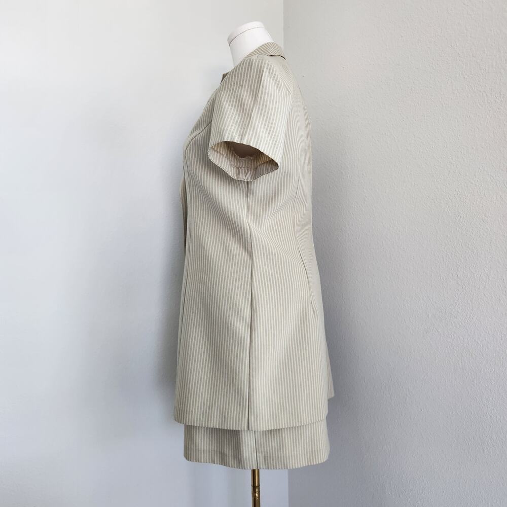 Vintage 90s Lisa Jo Cream Pinstripe Sheath Dress & Blazer Set Preppy Office L - Picture 4 of 16